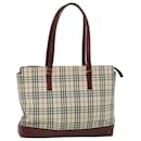 BURBERRY Nova Check Tote Bag Toile Cuir Beige Rouge Auth 54022 - Burberry