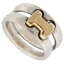 VINTAGE HERMES OLYMPUS lined RING 54 Solid silver 925 & yellow gold 18K RING - Hermès