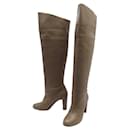 HERMES SHOES OVER-THE-HEAD BOOTS 40 TAUPE LEATHER + BOOTS POUCH BOX - Hermès