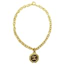 VINTAGE CHANEL NECKLACE CC LOGO PENDANT WIDE CHAIN IN GOLD METAL NECKLACE - Chanel