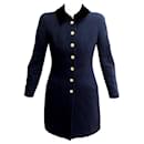 NEW VINTAGE CHANEL OFFICER COAT WITH GRIPOIX BUTTONS 34 XS WOOL BLUE COAT - Chanel