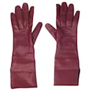 Burgundy stitch detail leather gloves - Burberry