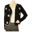 Manoush black suede off center zip jacket embroided with shells crystals size 36