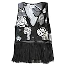 Chanel black tank top with fringes and floral pattern