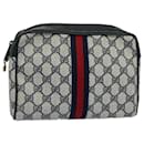 GUCCI GG Canvas Sherry Line Clutch Bag Red Navy gray 14.014.3553 Auth yk8501 - Gucci
