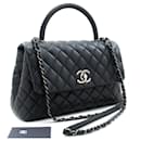 Chanel 2 Way Top Handle Handbag Shoulder Bag Black Caviar Leather