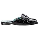 Gucci GG Marmont Fringe Mule Flats aus schwarzem Lackleder