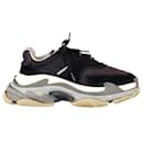Balenciaga Triple S Sneakers in Black and Burgundy Suede