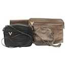 VALENTINO Clutch Shoulder Bag Leather Coated Canvas 4Set Brown Black am1935g - Valentino Garavani