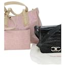 Salvatore Ferragamo Tote Shoulder Bag Leather Canvas 2Set Pink Black Auth bs6641
