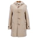 Saint Laurent Toggle-Front Hooded Duffle Coat in Beige Shearling
