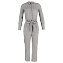 Iris & Ink Plaid Belted Jumpsuit in Grey Cotton