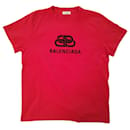 Rotes Baumwoll-T-Shirt von Balenciaga mit BB-Logo