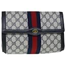 GUCCI GG Canvas Sherry Line Clutch Bag Gray Red Navy 89 01 006 Auth yk8671 - Gucci