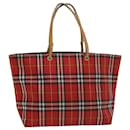 BURBERRY Nova Check Tote Bag Canvas Leather Red Black Auth bs8508 - Burberry