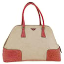 PRADA Hand Bag Canvas Leather Beige Pink Auth am4837 - Prada