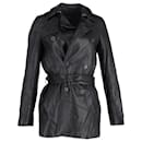 Nili Lotan Double-Breasted Trench Coat in Black Leather