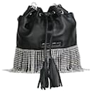 Black crystal-fringed leather bucket bag - Miu Miu