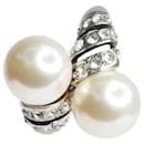 Silver crystal And faux-pearl single clip earring - Saint Laurent