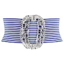 Alessandra Rich Elasticated Diamanté Stripe Belt in Blue Cotton