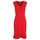 Prada V-neck Bow Midi Dress in Red Acetate