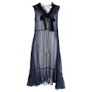 See by Chloé Velvet Trimmed Ruffled Chiffon Dress in Navy Blue Polyester