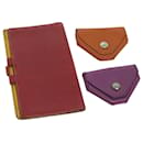 HERMES Estuche planificador Monedero Cuero 3Conjunto Rojo Púrpura Naranja Auth bs8502 - Hermès