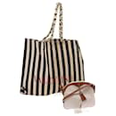 VALENTINO Chain Shoulder Bag Canvas 2Set White Black Auth bs8316 - Valentino