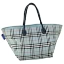 BURBERRY Nova Check Blue Label Hand Bag Nylon Light Blue Black Auth ti1229 - Burberry