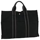 HERMES cabas MM Hand Bag Toile Noir Auth ti1251 - Hermès