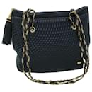 BALLY Quilted Chain Shoulder Bag Leather Navy Auth bs8314 - Bally