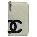 CHANEL Cambon Line Long Wallet Leather White CC Auth ep1750 - Chanel