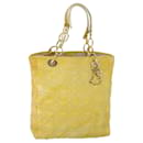 Christian Dior Lady Dior Canage Chain Tote Bag Patent leather Yellow Auth 54827