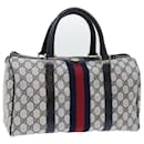 GUCCI GG Canvas Sherry Line Boston Bag Red Navy gray 010 378 Auth bs8340 - Gucci