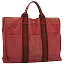 HERMES cabas MM Tote Bag Toile Rouge Auth ti1252 - Hermès