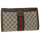 GUCCI GG Canvas Web Sherry Line Clutch Bag PVC Leather Beige Green Auth 54839 - Gucci