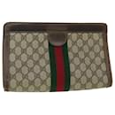 GUCCI GG Canvas Web Sherry Line Clutch Bag PVC Leather Beige Red Auth th4012 - Gucci