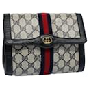GUCCI GG Canvas Sherry Line Clutch Bag PVC Leather Gray Red Navy Auth ep1790 - Gucci