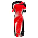 Alexandre McQueen Black / vermelho / Vestido branco com bainha com zíper em jacquard com tinta spray - Alexander Mcqueen