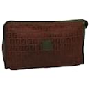FENDI Zucchino Canvas Clutch Bag Vintage Brown Auth ar10173 - Fendi