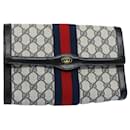 GUCCI GG Canvas Sherry Line Clutch Bag Red Navy gray 67.014.3087 Auth yk8536 - Gucci