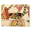 Roberto Cavalli Freedom Floral Canvas White Leather Cards Coins Wallet