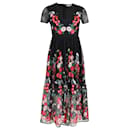 Maje Raphael Floral-Embroidered Midi Dress in Black Polyester
