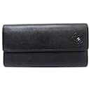 CHANEL CAMELIA WALLET CC LOGO BLACK SEEDED LEATHER LEATHER WALLET - Chanel