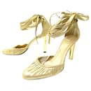 NEW GUCCI SHOES 136263 PUMPS WITH STRAPS 40  GOLD LEATHER SHOES - Gucci