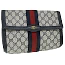 GUCCI GG Canvas Sherry Line Clutch Bag PVC Leather Navy Red Auth 54774 - Gucci