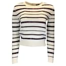 Chanel Ivory / Navy Blue / Red Multi Metallic Striped Back Button Cashmere Knit Sweater