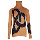 Victoria Beckham Chain Intarsia Turtleneck Sweater in Camel Cashmere
