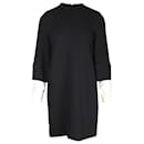 Victoria Beckham Lace Sleeves Shift Dress in Black Wool