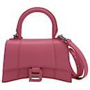 Balenciaga Hourglass XS Handbag with Rhinestone Logo in Pink Calfskin Leather
